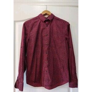 Perry Ellis Men's Floral Print Red And Blue Button Up Shirt Size Medium